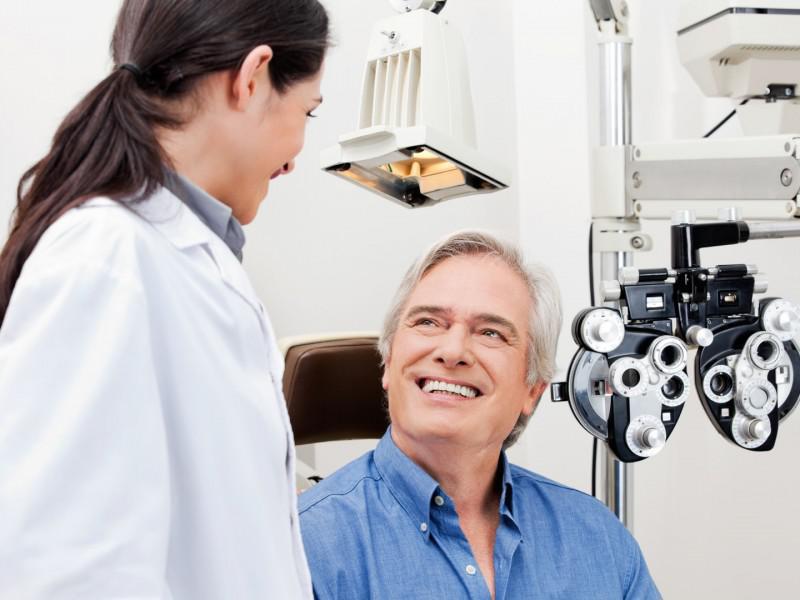 Older man having his eyes examined